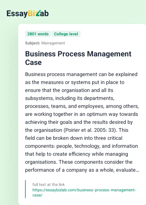 Business Process Management Case - Essay Preview