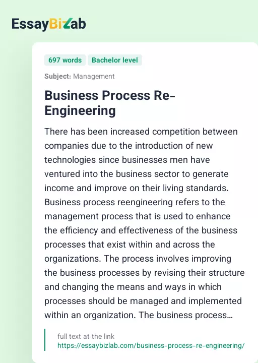Business Process Re-Engineering - Essay Preview
