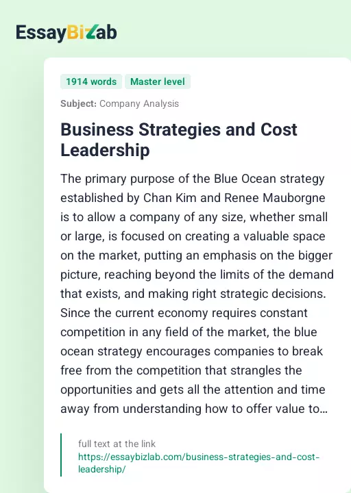 Business Strategies and Cost Leadership - Essay Preview