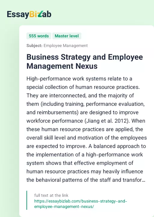 Business Strategy and Employee Management Nexus - Essay Preview