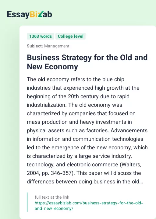 Business Strategy for the Old and New Economy - Essay Preview