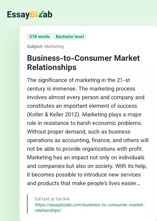 Business-to-Consumer Market Relationships - Essay Preview