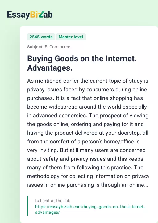 Buying Goods on the Internet. Advantages. - Essay Preview