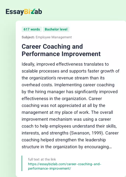 Career Coaching and Performance Improvement - Essay Preview