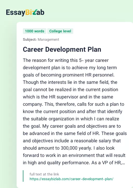 Career Development Plan - Essay Preview