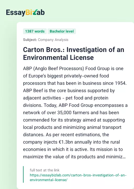Carton Bros.: Investigation of an Environmental License - Essay Preview