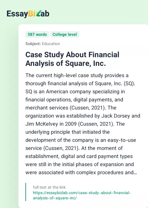 Case Study About Financial Analysis of Square, Inc. - Essay Preview
