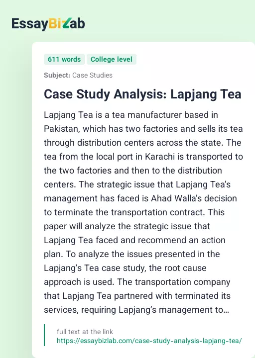Case Study Analysis: Lapjang Tea - Essay Preview