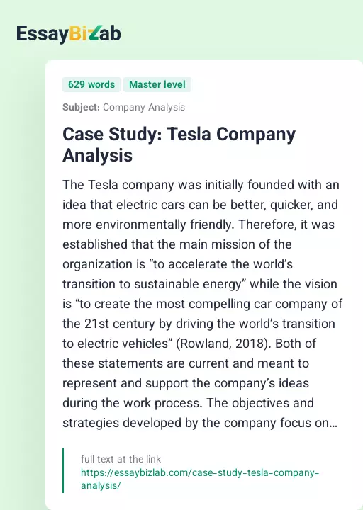 Case Study: Tesla Company Analysis - Essay Preview