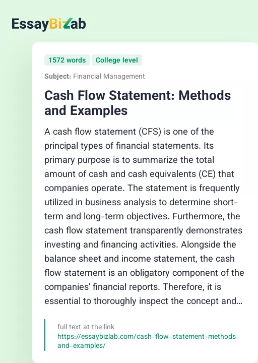 Cash Flow Statement: Methods and Examples - Essay Preview