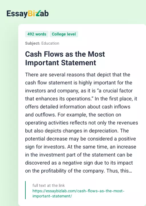 Cash Flows as the Most Important Statement - Essay Preview