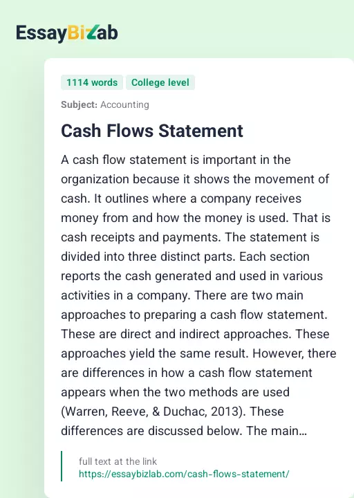 Cash Flows Statement - Essay Preview