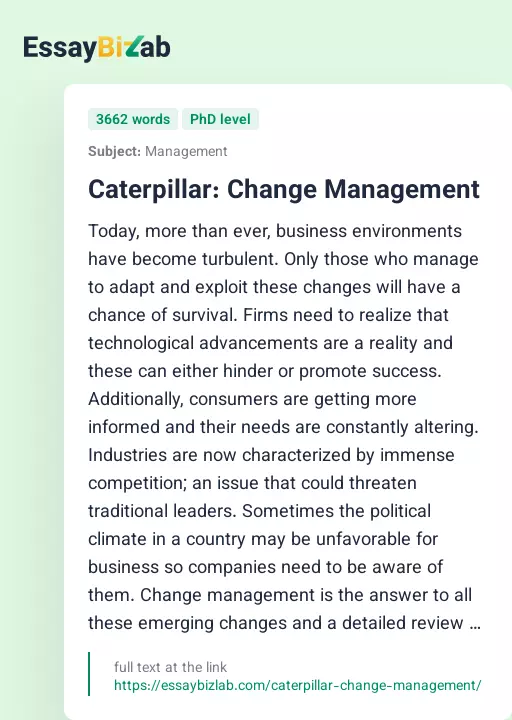 Caterpillar: Change Management - Essay Preview