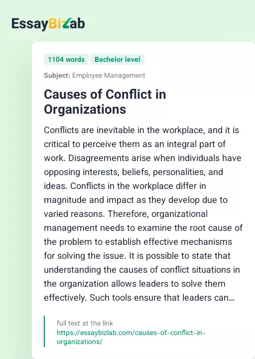 Causes of Conflict in Organizations - Essay Preview