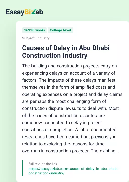 Causes of Delay in Abu Dhabi Construction Industry - Essay Preview