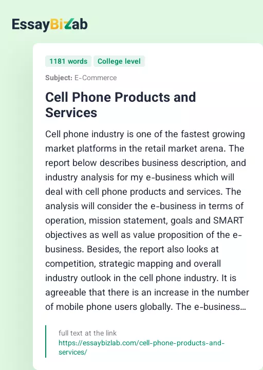 Cell Phone Products and Services - Essay Preview
