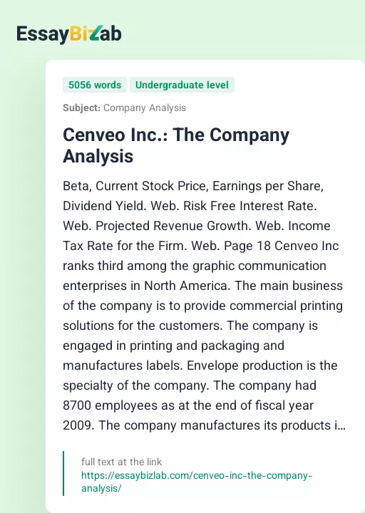 Cenveo Inc.: The Company Analysis - Essay Preview