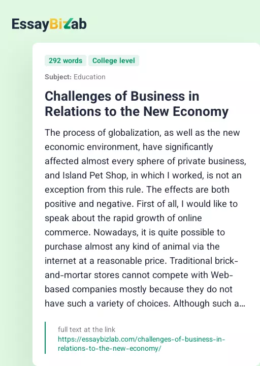 Challenges of Business in Relations to the New Economy - Essay Preview