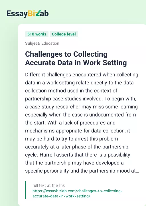 Challenges to Collecting Accurate Data in Work Setting - Essay Preview