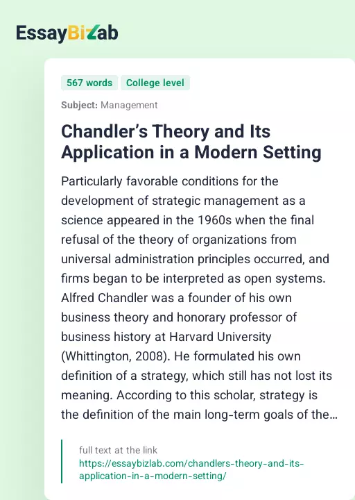 Chandler’s Theory and Its Application in a Modern Setting - Essay Preview