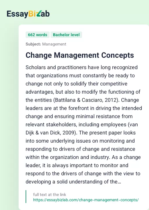 Change Management Concepts - Essay Preview