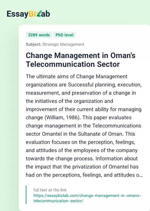 Change Management in Oman's Telecommunication Sector - Essay Preview