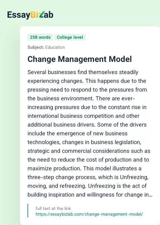 Change Management Model - Essay Preview