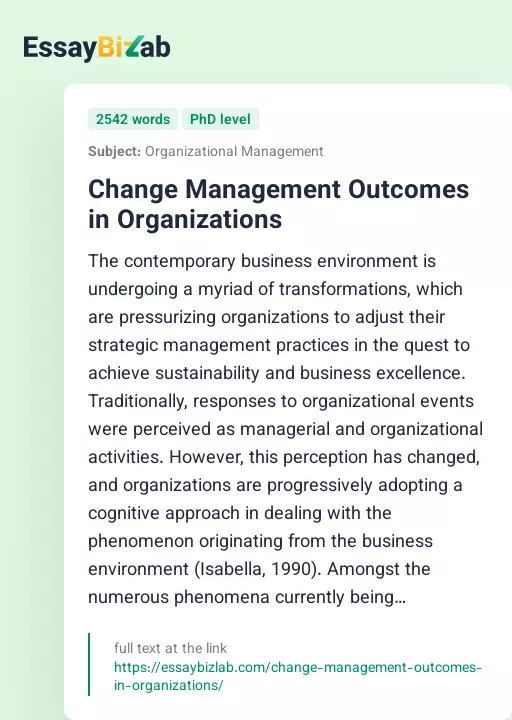 Change Management Outcomes in Organizations - Essay Preview