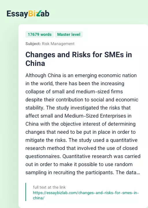 Changes and Risks for SMEs in China - Essay Preview