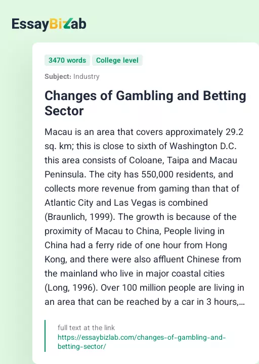 Changes of Gambling and Betting Sector - Essay Preview