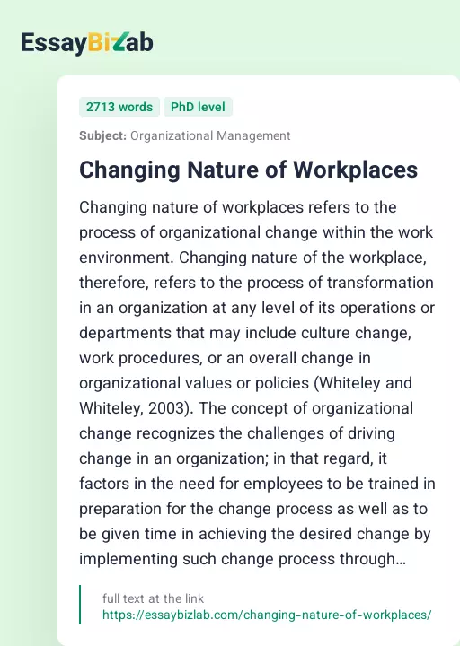 Changing Nature of Workplaces - Essay Preview