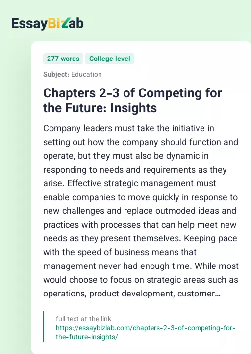 Chapters 2-3 of Competing for the Future: Insights - Essay Preview