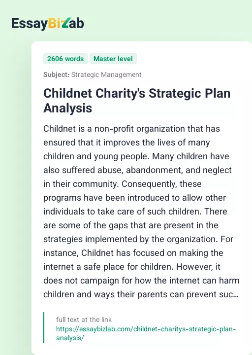 Childnet Charity's Strategic Plan Analysis - Essay Preview