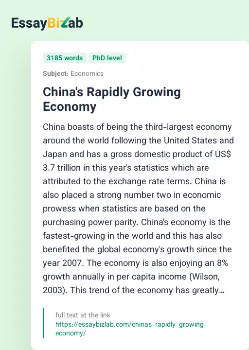 China's Rapidly Growing Economy - Essay Preview