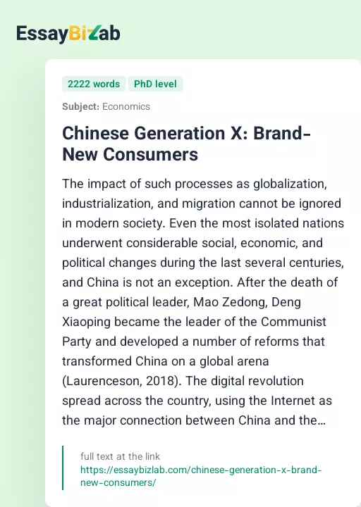 Chinese Generation X: Brand-New Consumers - Essay Preview