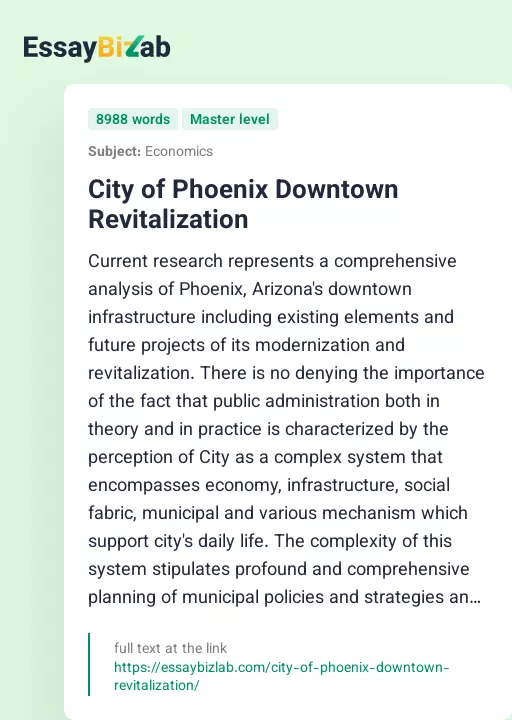 City of Phoenix Downtown Revitalization - Essay Preview