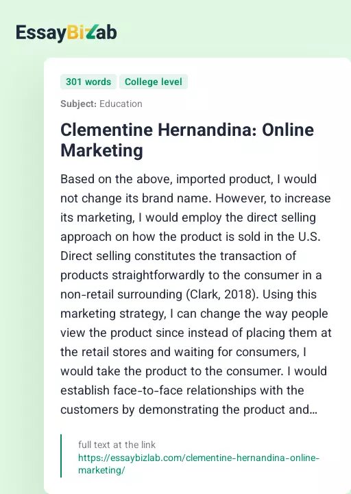 Clementine Hernandina: Online Marketing - Essay Preview