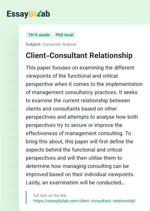 Client-Consultant Relationship - Essay Preview