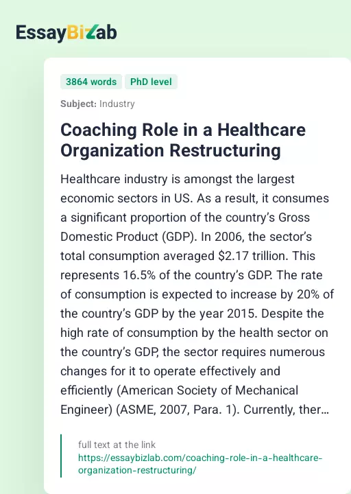 Coaching Role in a Healthcare Organization Restructuring - Essay Preview