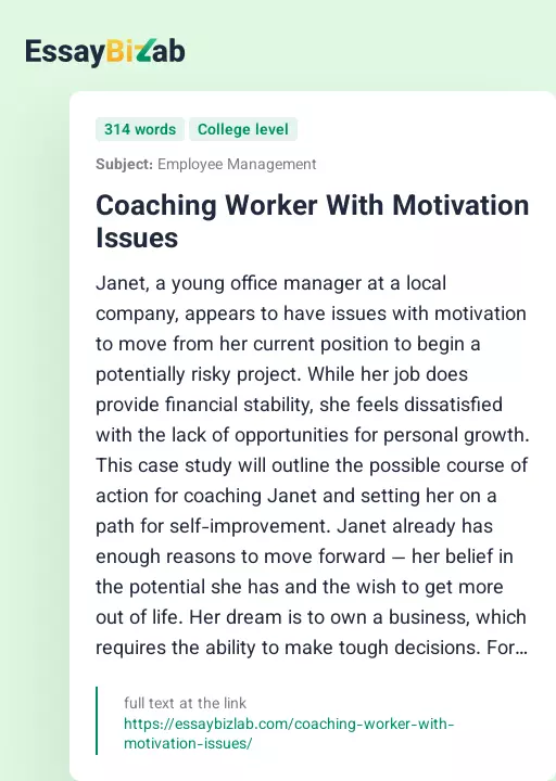 Coaching Worker With Motivation Issues - Essay Preview