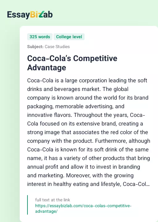 Coca-Cola’s Competitive Advantage - Essay Preview