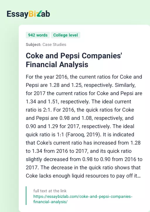 Coke and Pepsi Companies' Financial Analysis - Essay Preview
