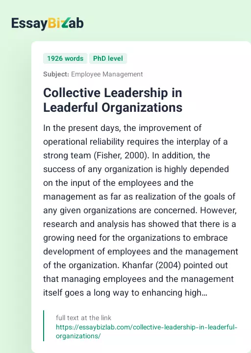 Collective Leadership in Leaderful Organizations - Essay Preview