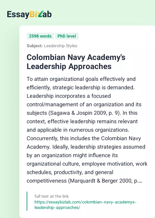 Colombian Navy Academy's Leadership Approaches - Essay Preview