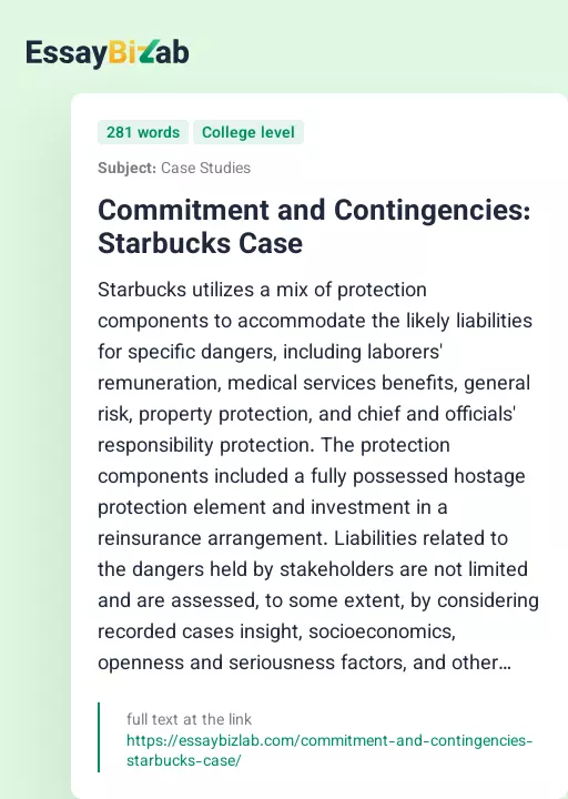 Commitment and Contingencies: Starbucks Case - Essay Preview