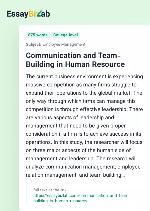 Communication and Team-Building in Human Resource - Essay Preview