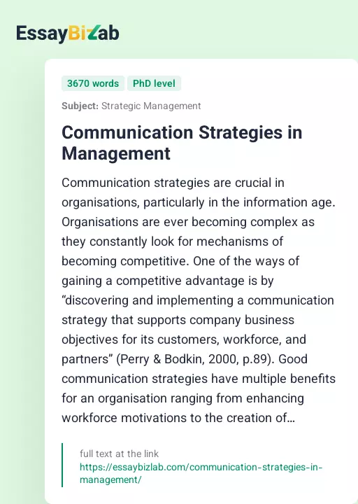 Communication Strategies in Management - Essay Preview