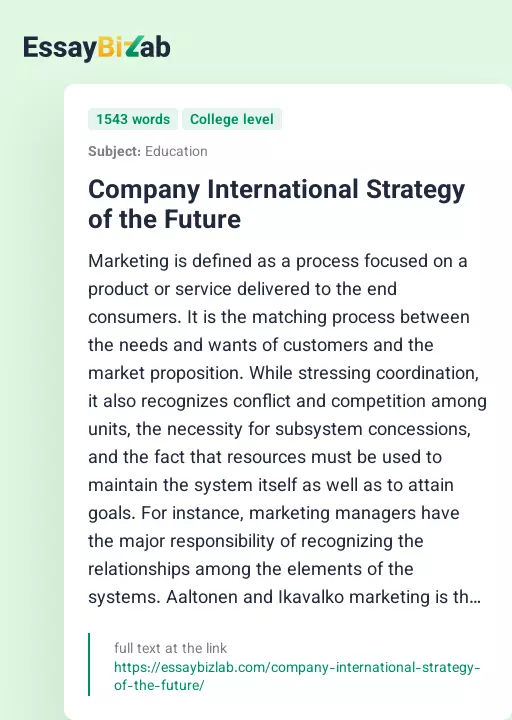 Company International Strategy of the Future - Essay Preview