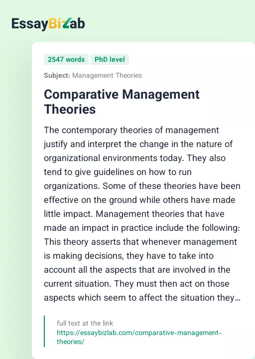 Comparative Management Theories - Essay Preview