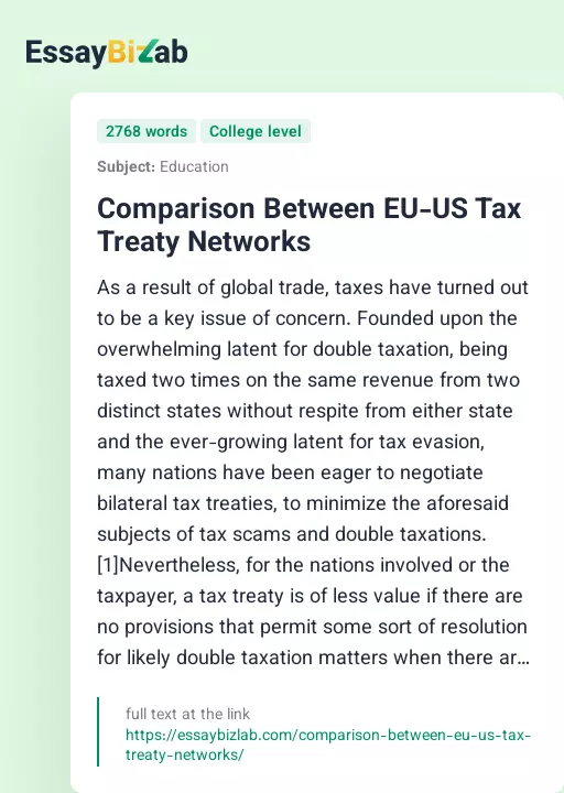 Comparison Between EU-US Tax Treaty Networks - Essay Preview